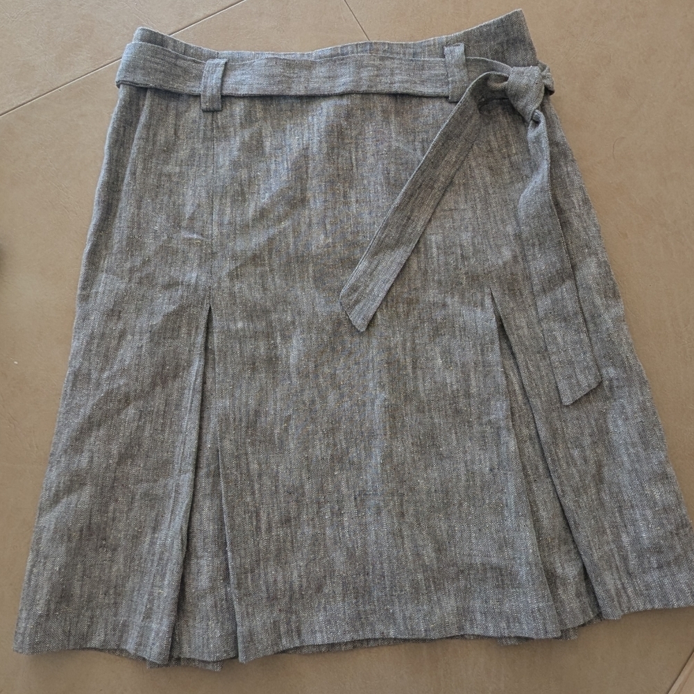 Chaiken Profile Gray High Waist Inverted Pleated Skirt with Tie Belt Sz 10
